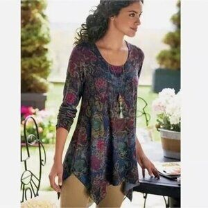 Soft Surroundings Emilie Tunic Top Paisley Handkerchief Hem Art to Wear M